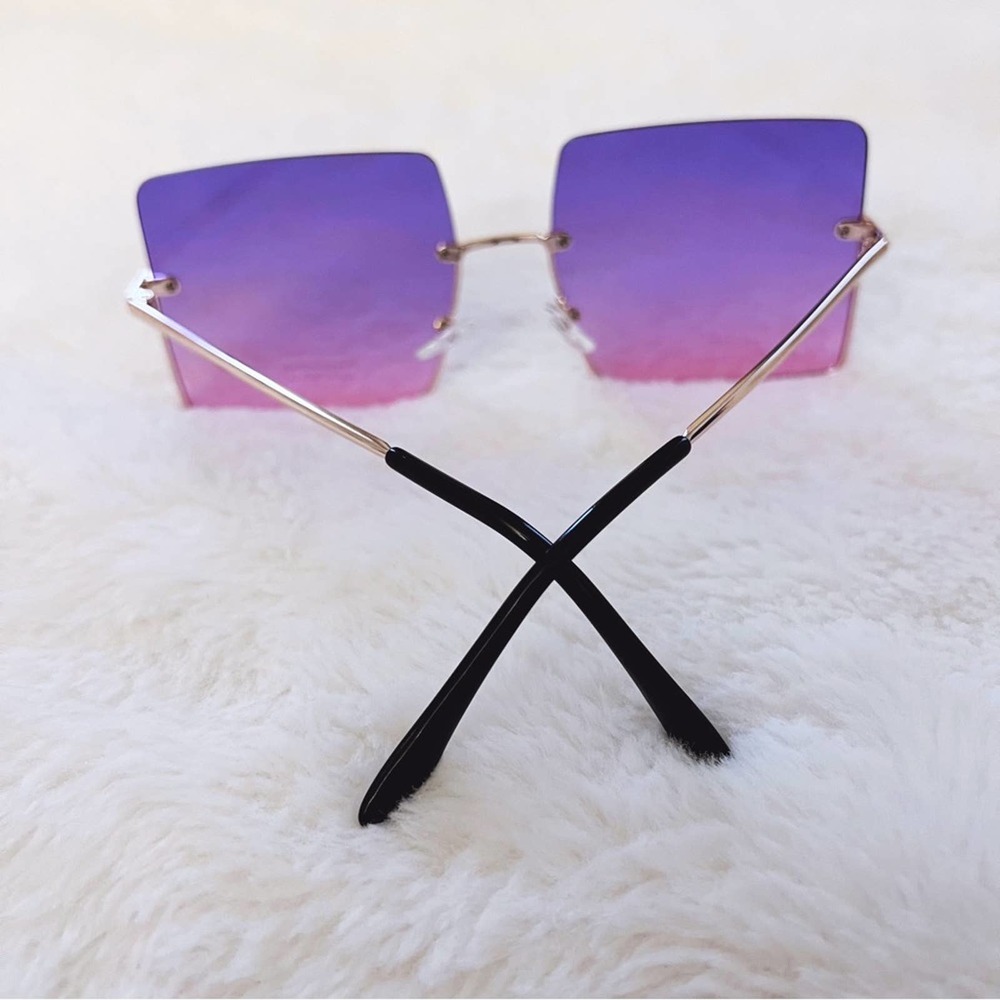 Blair Purple Rectangle Half Rim Sunglasses - Picture 9 of 10